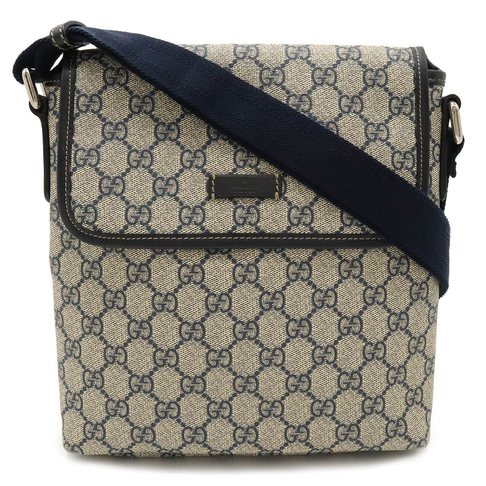 Gucci GG Supreme Plus Crossbody Bag Navy Blue Beige Cream Leather